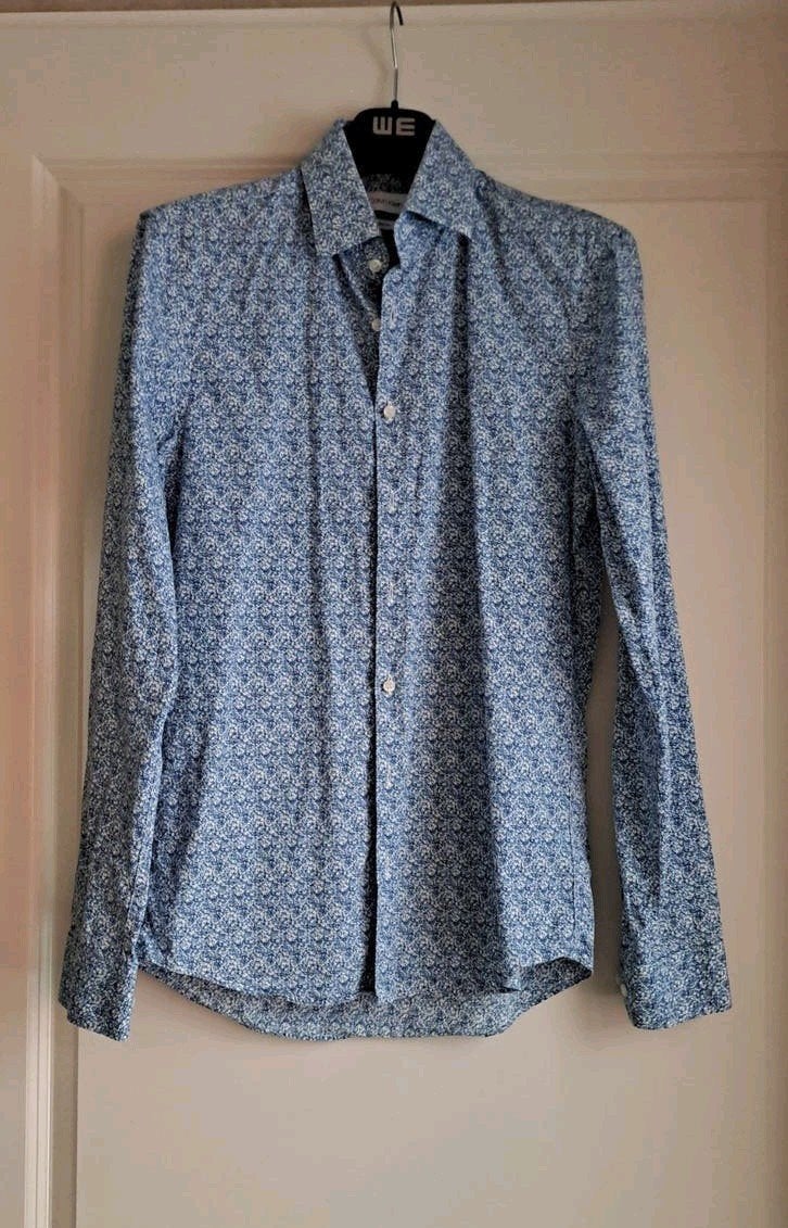 Calvin Klein Slim Fit Overhemd Maat 37 Blauw/Wit, Calvin Klein, Meerkleurig, Halswijdte 38 (S) of kleiner, Ophalen of Verzenden
