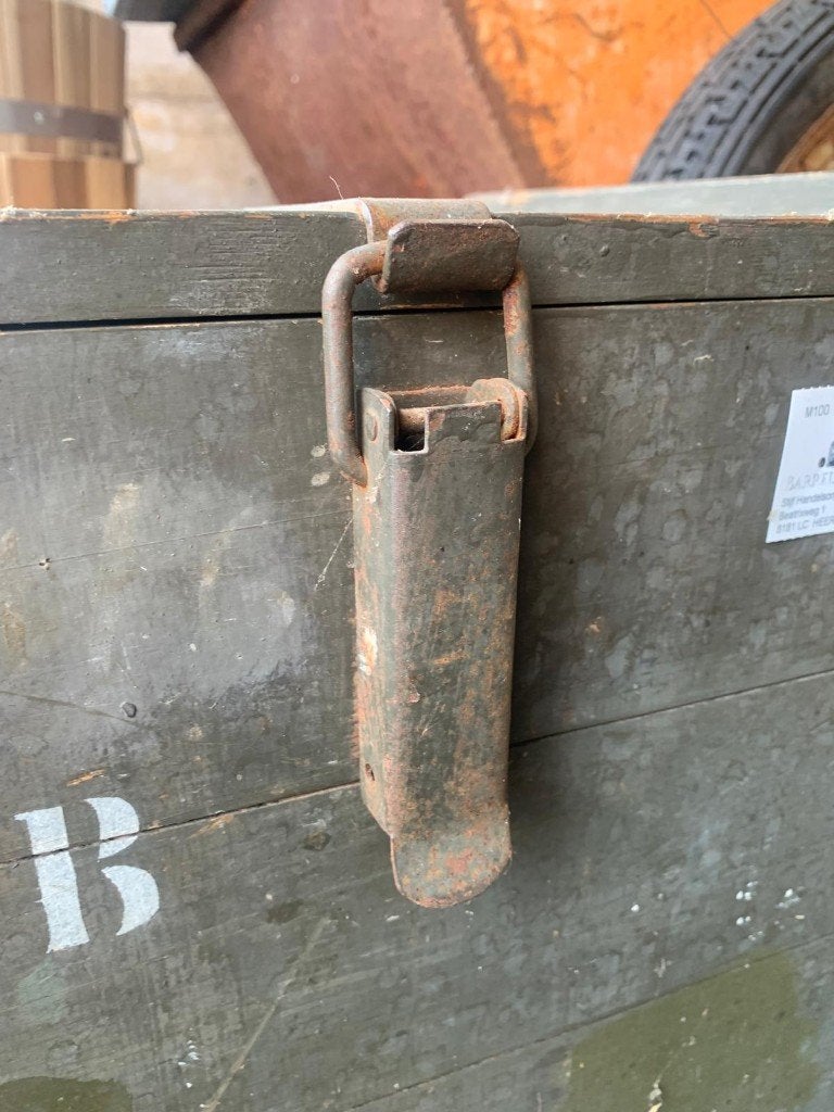 Vintage militaire kist - Legergroen houten opbergkist, Ophalen
