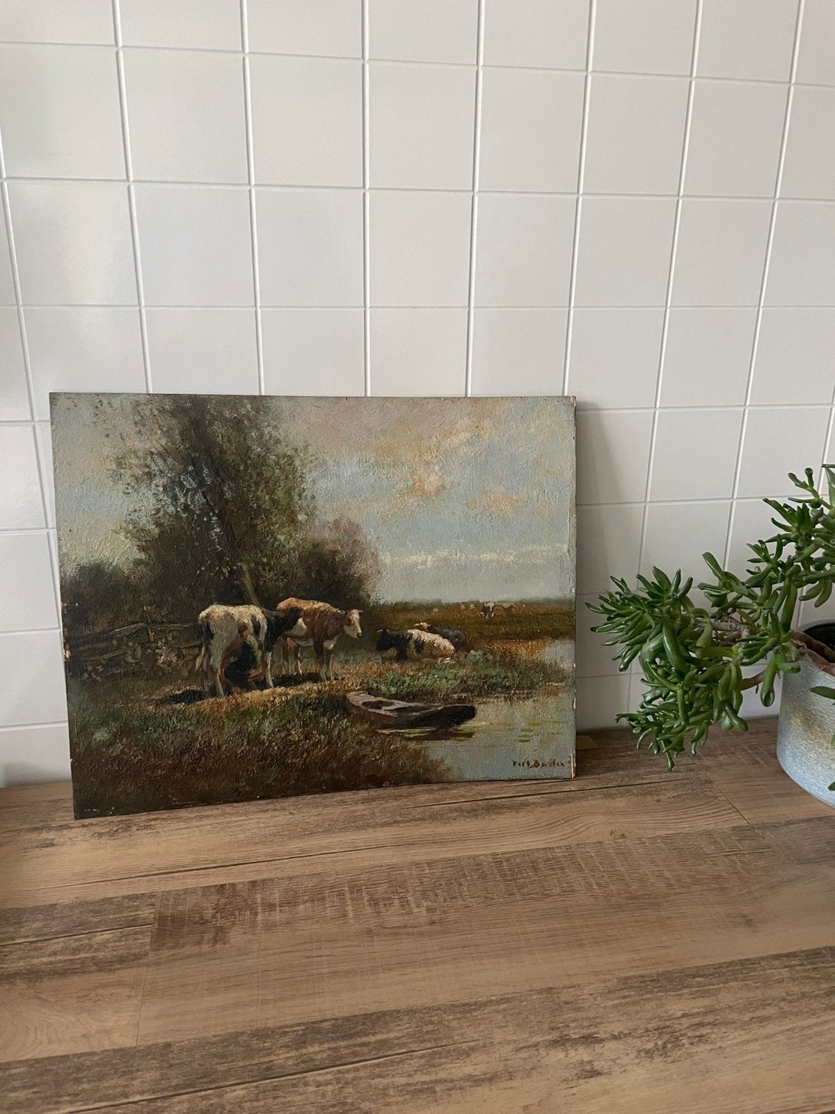 Piet Bouter (Haagse School) – Koeien aan slootkant olieverf, Antiek en Kunst, Ophalen, Nederlandse school, Landschap, Olieverf