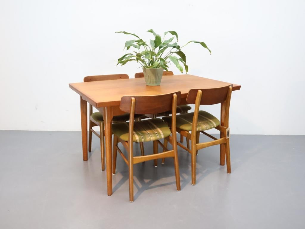 Vintage Teak Eettafel met Eiken Poten - Uitschuifbaar, Ophalen, ., Teakhout, 200 cm of meer