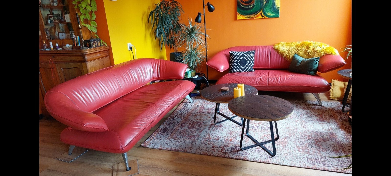ROOD LEREN  BANKSTEL 3 + 2,5 ZITS DESIGN MODERN APART !!, Modern design, Gebruikt, Ophalen of Verzenden, Leer
