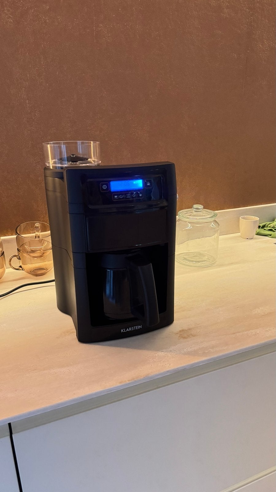 Klarstein koffiezetapparaat met ingebouwde bonenmaler, zwart, Gebruikt, Ophalen of Verzenden, Gemalen koffie, Combi