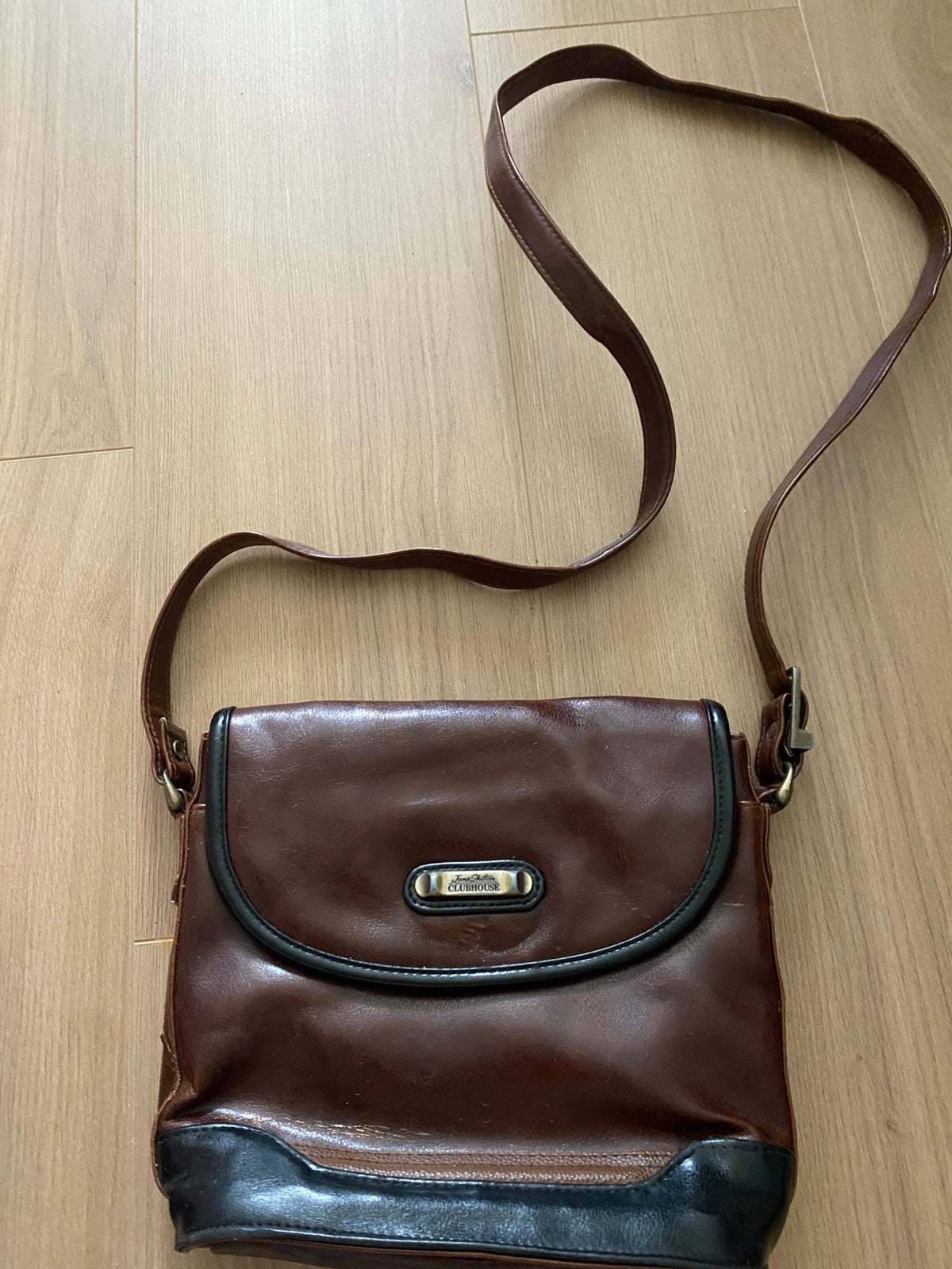 Bruin zwart leder schoudertas Jane Shilton schouder tas leer, Ophalen of Verzenden, Gebruikt, Bruin, Leer