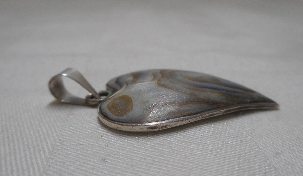Zilveren vintage hart hanger met schelp nr.401, Verzenden, Zo goed als nieuw, Hart, Zilver
