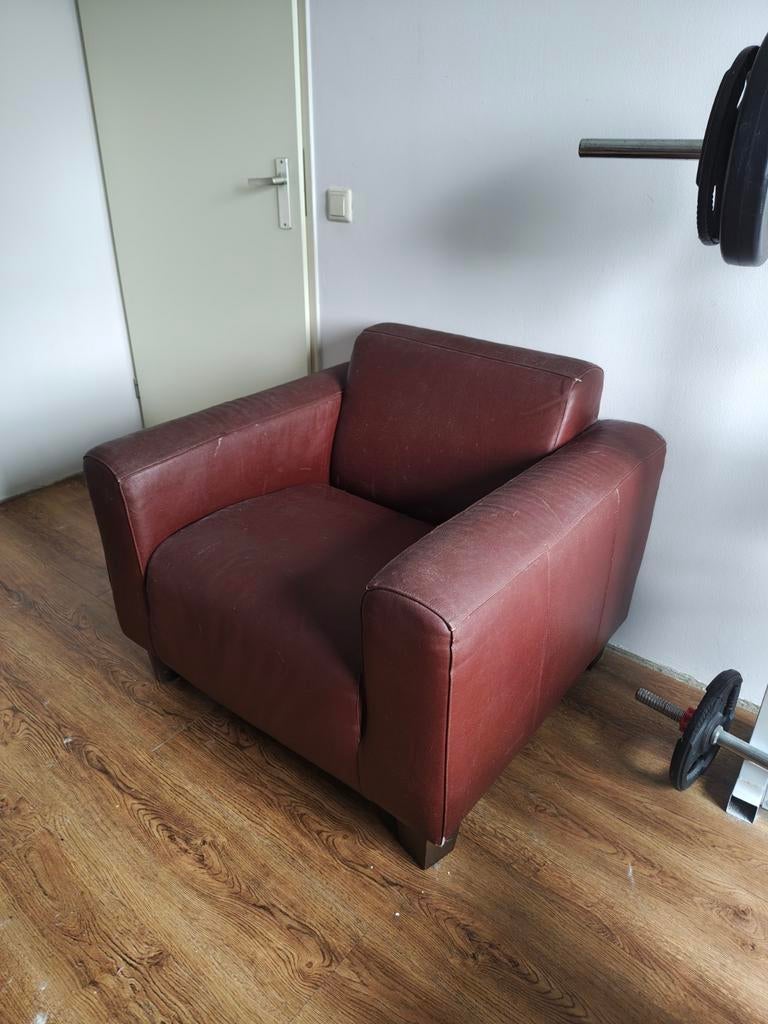 Leren stoel - 100x90 cm, Huis en Inrichting, Gebruikt, Ophalen of Verzenden, 75 tot 100 cm, Leer