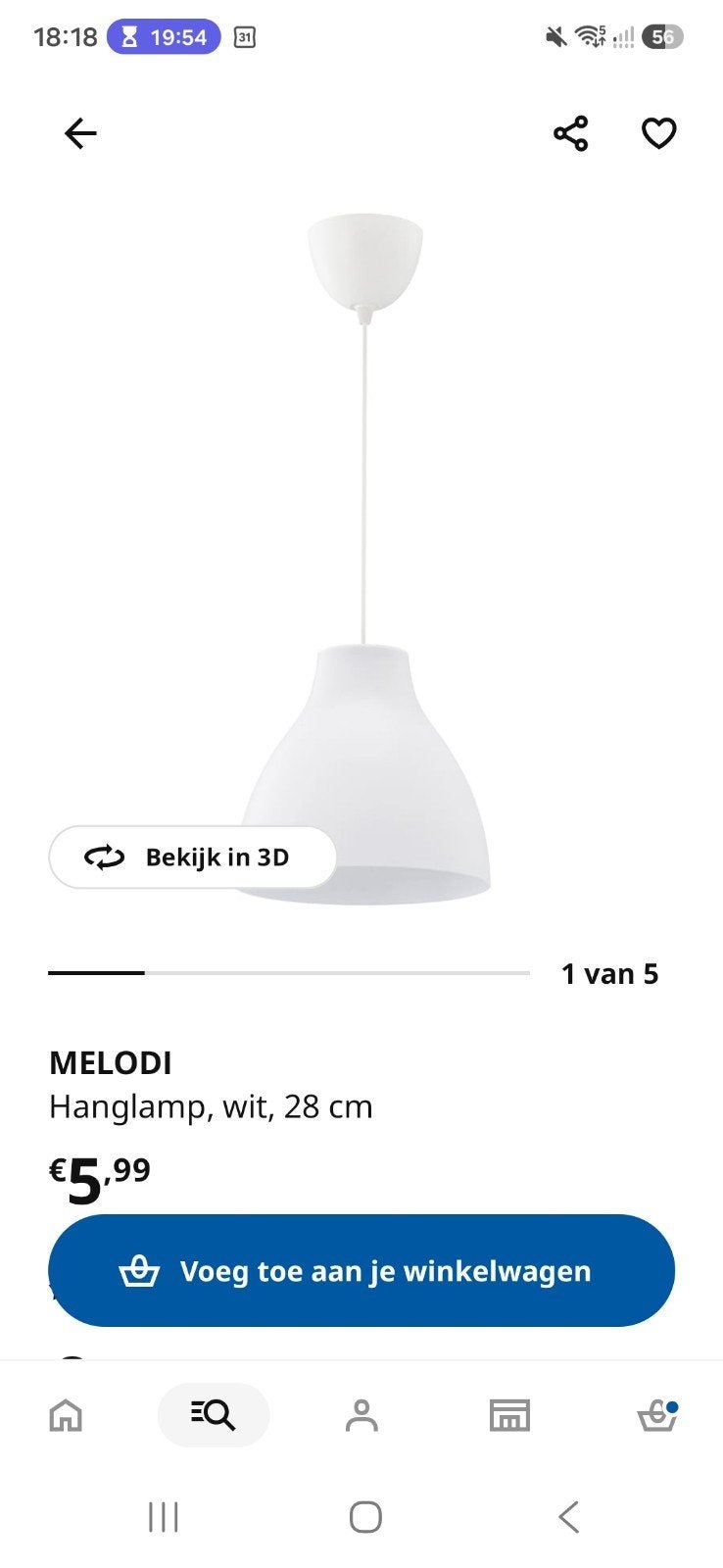 IKEA MELODI hanglamp in wit, diameter 28 cm, Ophalen, Nieuw