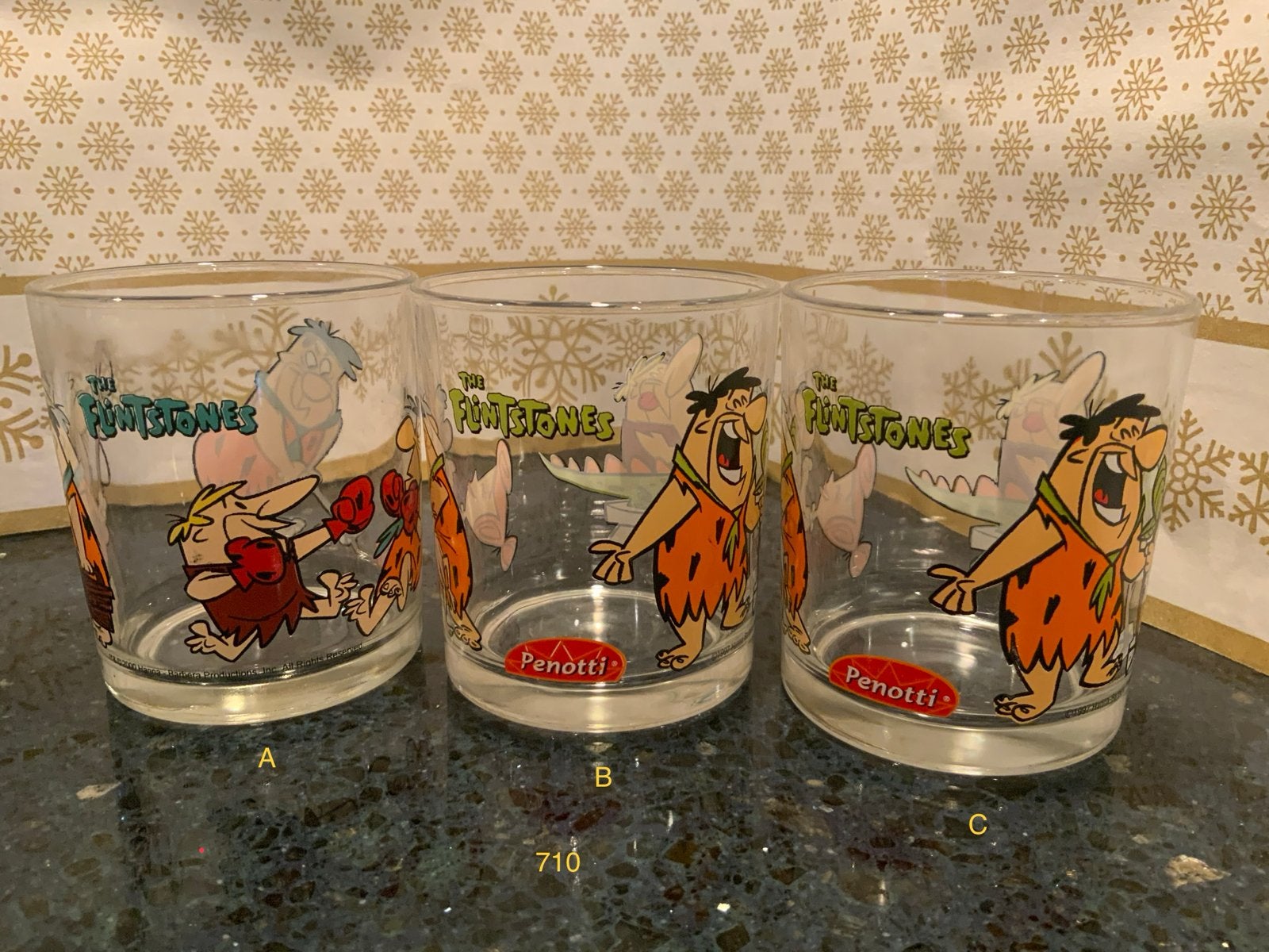 3 Flintstones drinkglazen, Ophalen of Verzenden, Gebruikt, Glas, Meerkleurig