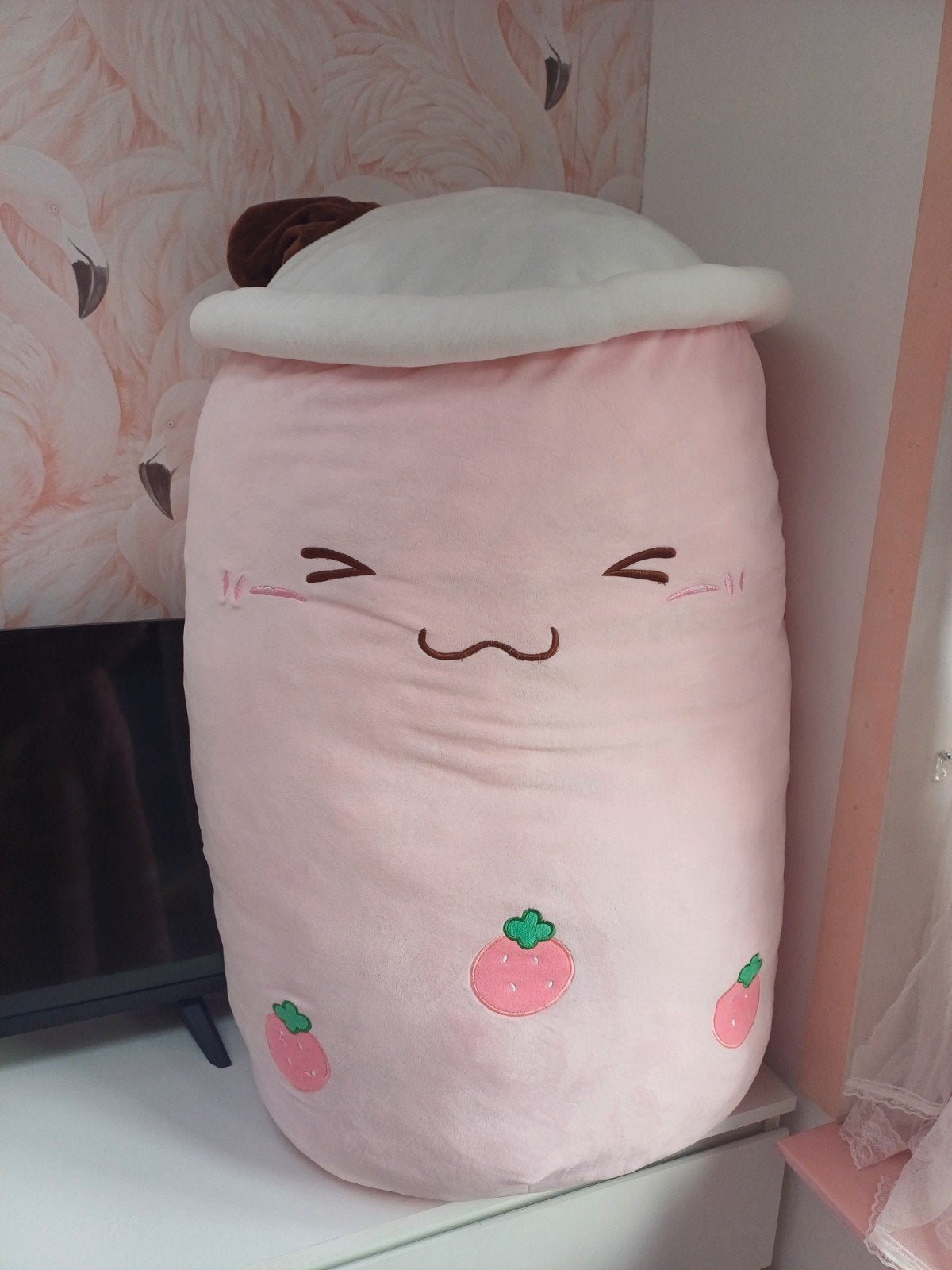 Grote Roze Knuffel Bubble Tea met Aardbeien, Kinderen en Baby's, Speelgoed | Knuffels en Pluche, Overige merken, Overige karakters
