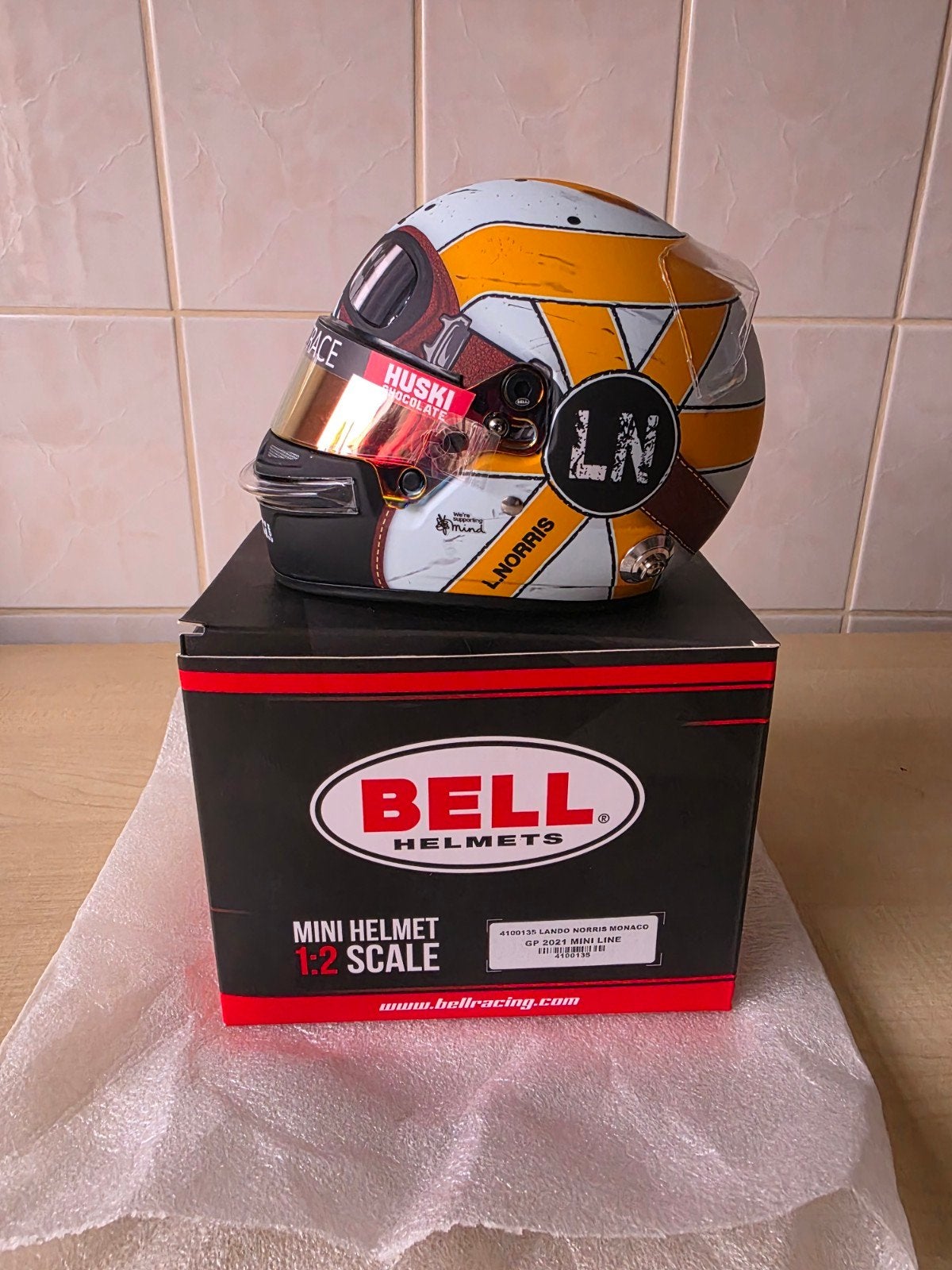 Lando Norris 2021 Monaco helm met 1:18 minichamps F1 auto, Ophalen of Verzenden, Nieuw, Formule 1