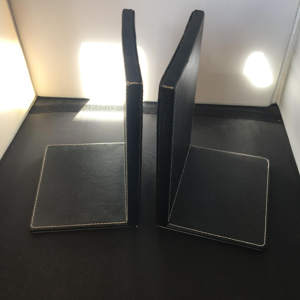 Set twee vintage zwart leren boekensteunen, Ophalen of Verzenden, Gebruikt