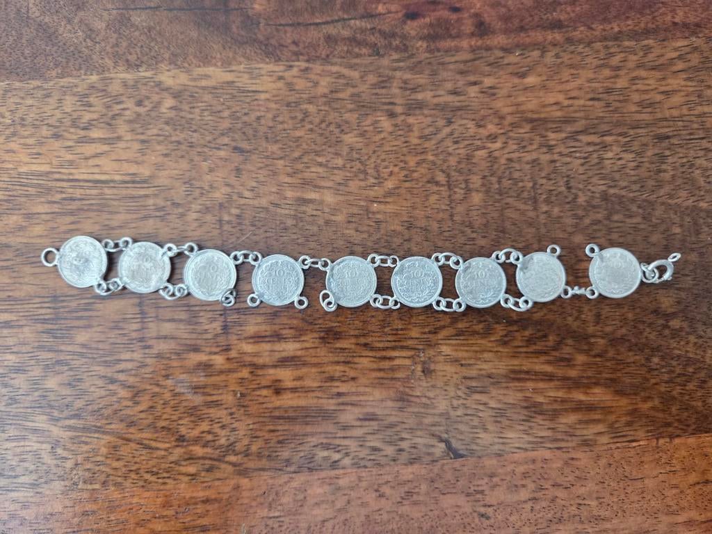 zilveren armband van Wilhelmina dubbeltjes - 9 stuks, Ophalen of Verzenden, Zilver