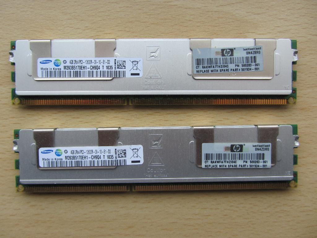 2x Samsung 4GB PC3-10600 DDR3-1333MHz ECC Registered CL9, 1333 MHz, Server, DDR3, Ophalen of Verzenden
