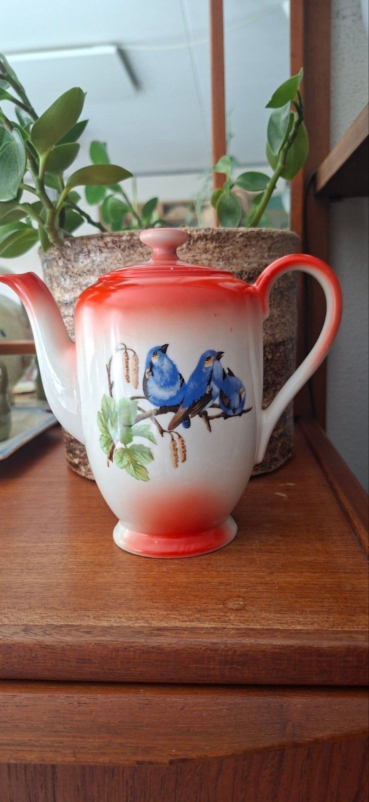 vintage antieke theepot/ koffiepot, met blauwe vogels, Antiek en Kunst, Ophalen of Verzenden