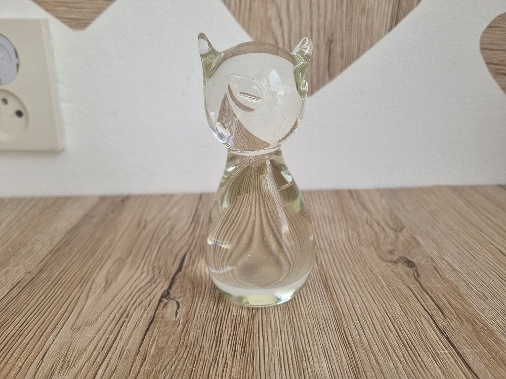 Prachtige Zeldzame Vintage Glas Kristal Kat Poes Paperweight, Verzenden, Gebruikt, Hond of Kat, Beeldje of Figuurtje