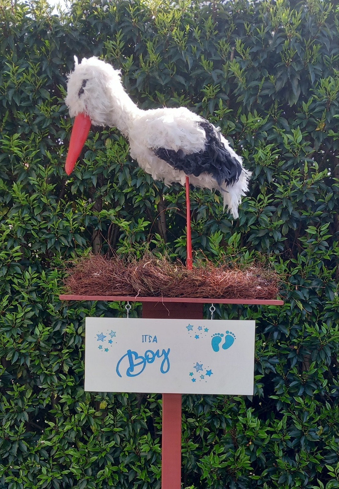Geboorte ooievaar met bordjes (jongen/meisje), weerbestendig, Ophalen, Zo goed als nieuw, Geboortebord
