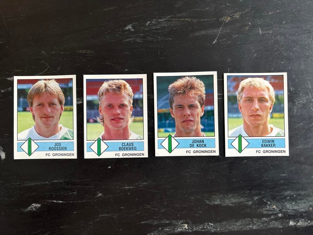 FC Groningen Panini Spelerskaarten Voetbal '87 - Set van 4, Ophalen of Verzenden, Gebruikt, Stickers en Plaatjes
