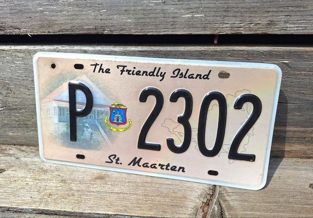 Kentekenplaat Sint Maarten. Twee stuks, iprst., Verzamelen, Ophalen of Verzenden, Gebruikt