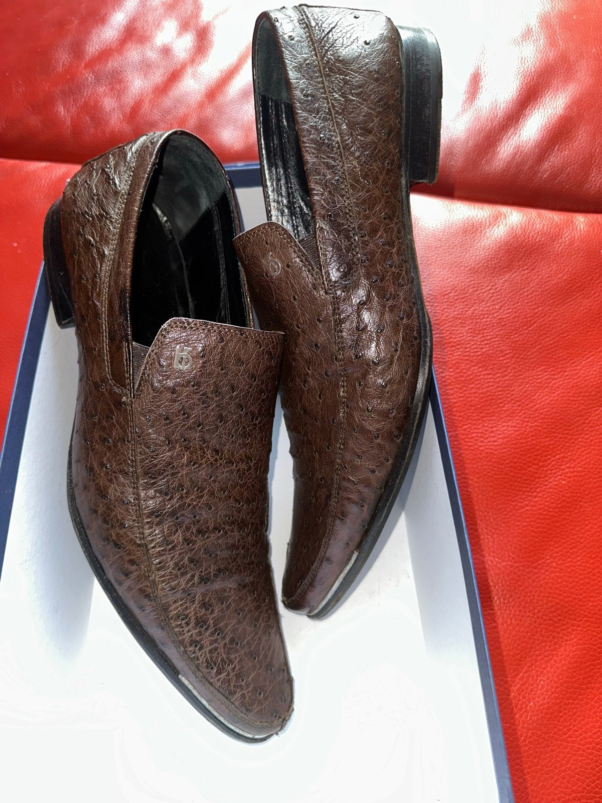 Handgemaakte Italiaanse herenschoenen - Bruin struisvogellee, Ophalen of Verzenden, Gedragen, Bruin, Loafers