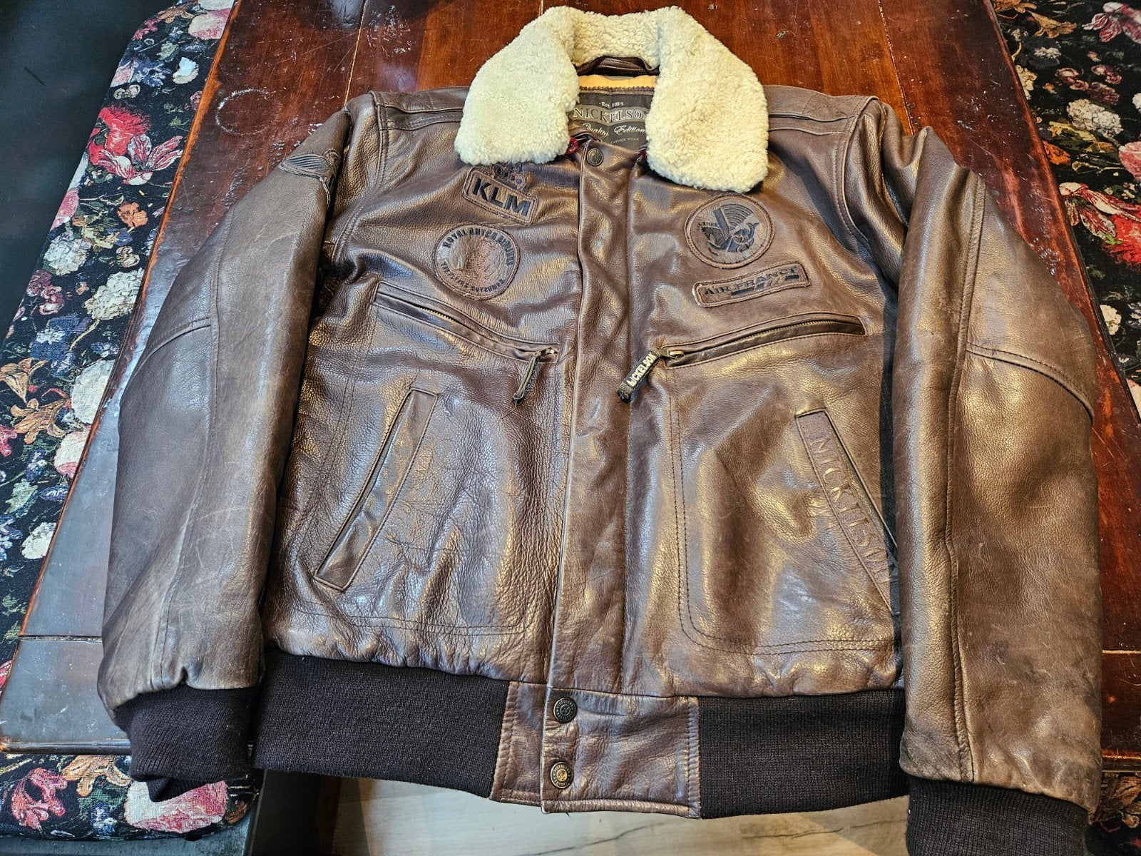 Nickelson Leren Pilotenjack - Bruin, KLM/Air France, Kleding | Heren, Bruin, Nickelson, Gedragen, Verzenden