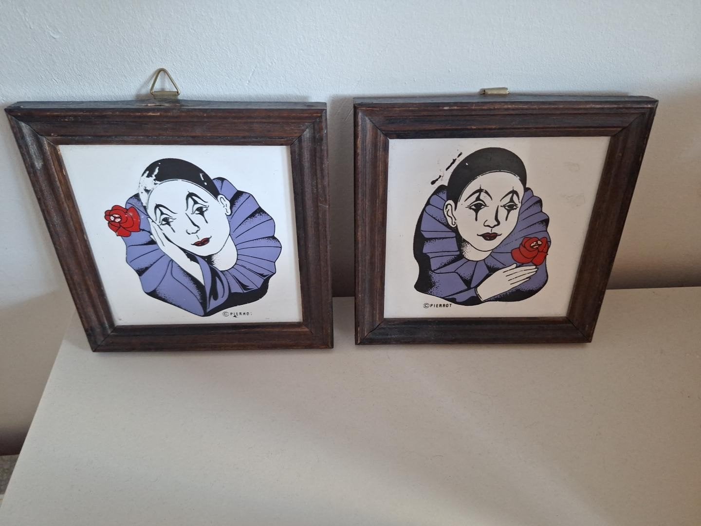 Vintage Pierrot tegeltjes (2 stuks) Keramiek, Ophalen of Verzenden