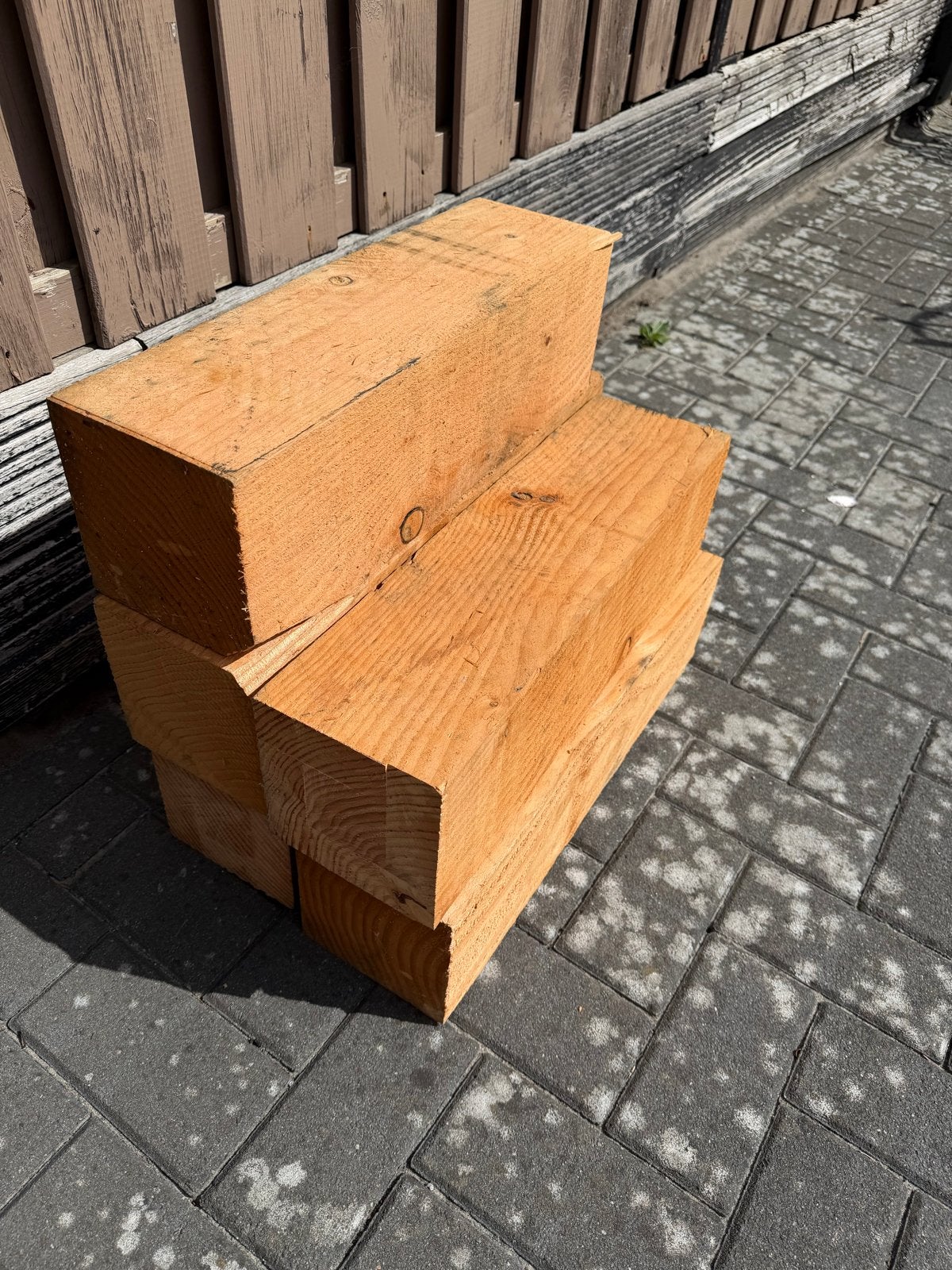 5 stukken larikshout 15x15 cm, kortste 51 cm, Doe-het-zelf en Verbouw, Hout en Planken, Ophalen, Gebruikt, 50 mm of meer, Balk
