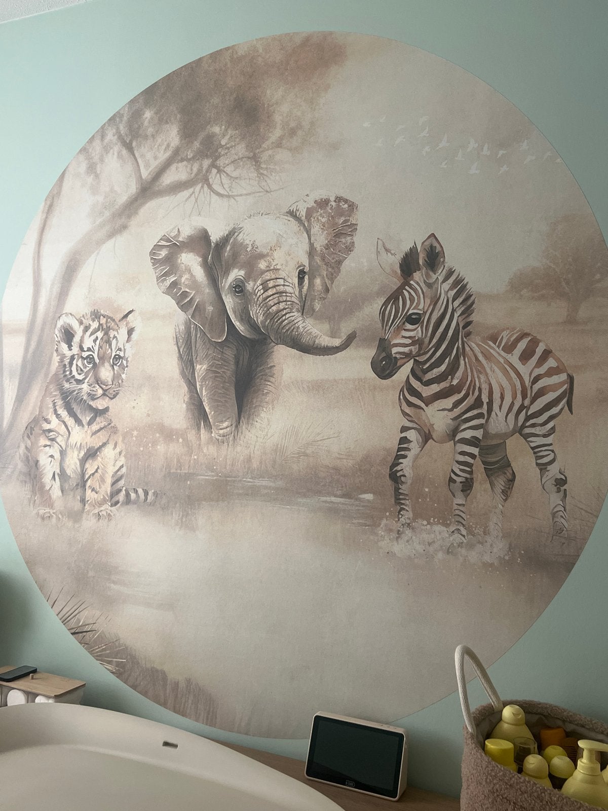 Muurcirkel met safari dieren - Nieuw, Ophalen, Meerkleurig, Overige materialen, Overige stijlen