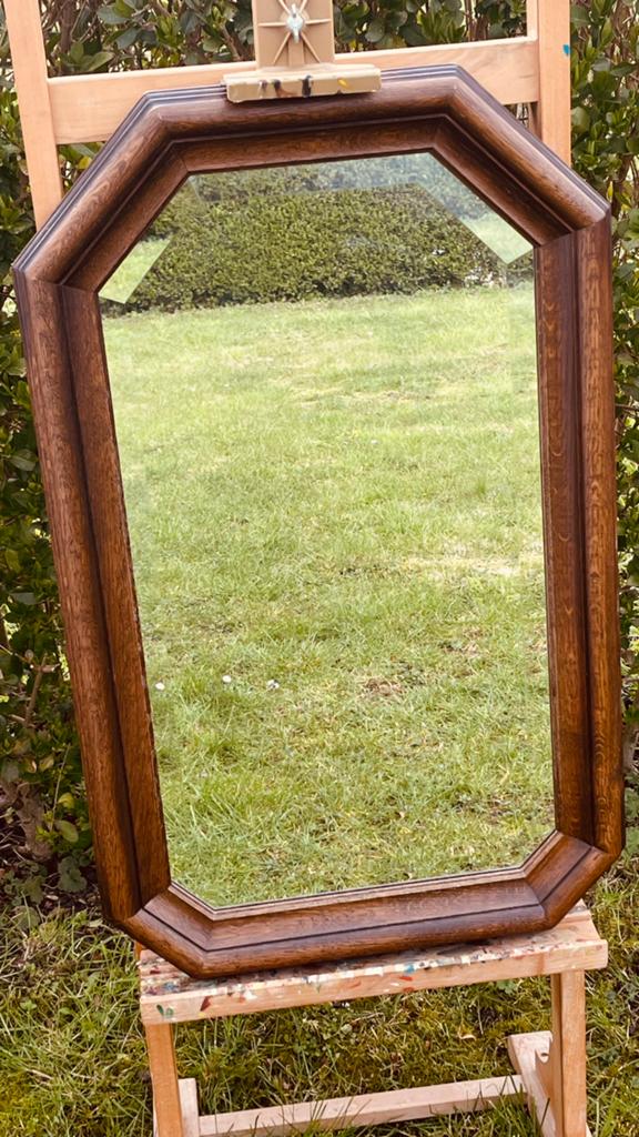 Antieke spiegel met facetgeslepen glas, Huis en Inrichting, Woonaccessoires | Spiegels, Ophalen, Gebruikt, Rechthoekig, Minder dan 100 cm