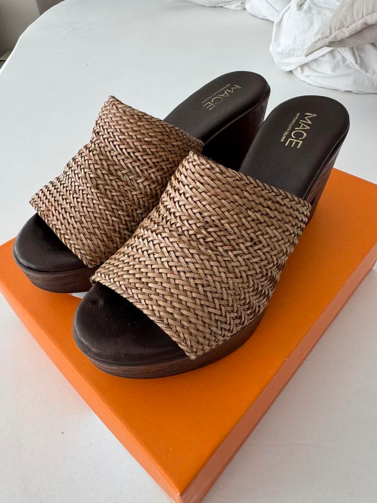 Mace Vrouwen Leren Slippers / - Esta - Bruin - Maat 40, Slippers, Bruin, Ophalen of Verzenden, Zo goed als nieuw
