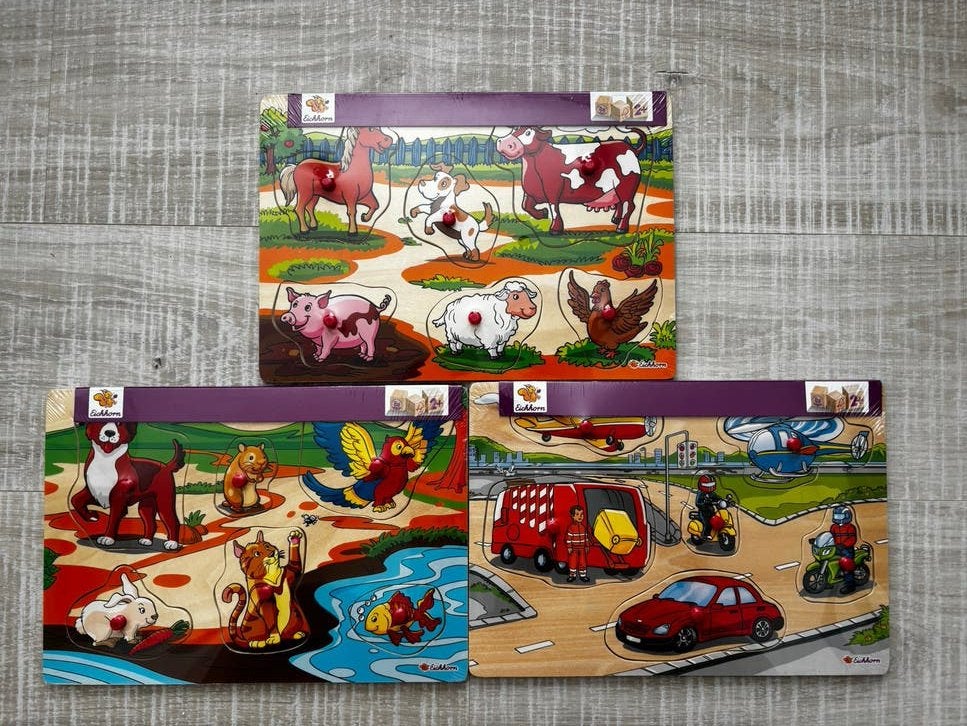 Eichhorn Houten Puzzels - Dieren en Voertuigen (3 stuks), 2 tot 4 jaar, Nieuw, Ophalen of Verzenden, Van hout