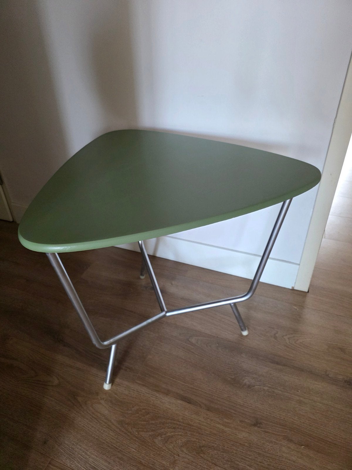 Vintage retro groene bijzettafel/salontafel – Chroom, Ophalen, Overige vormen, 50 tot 100 cm, 50 tot 100 cm