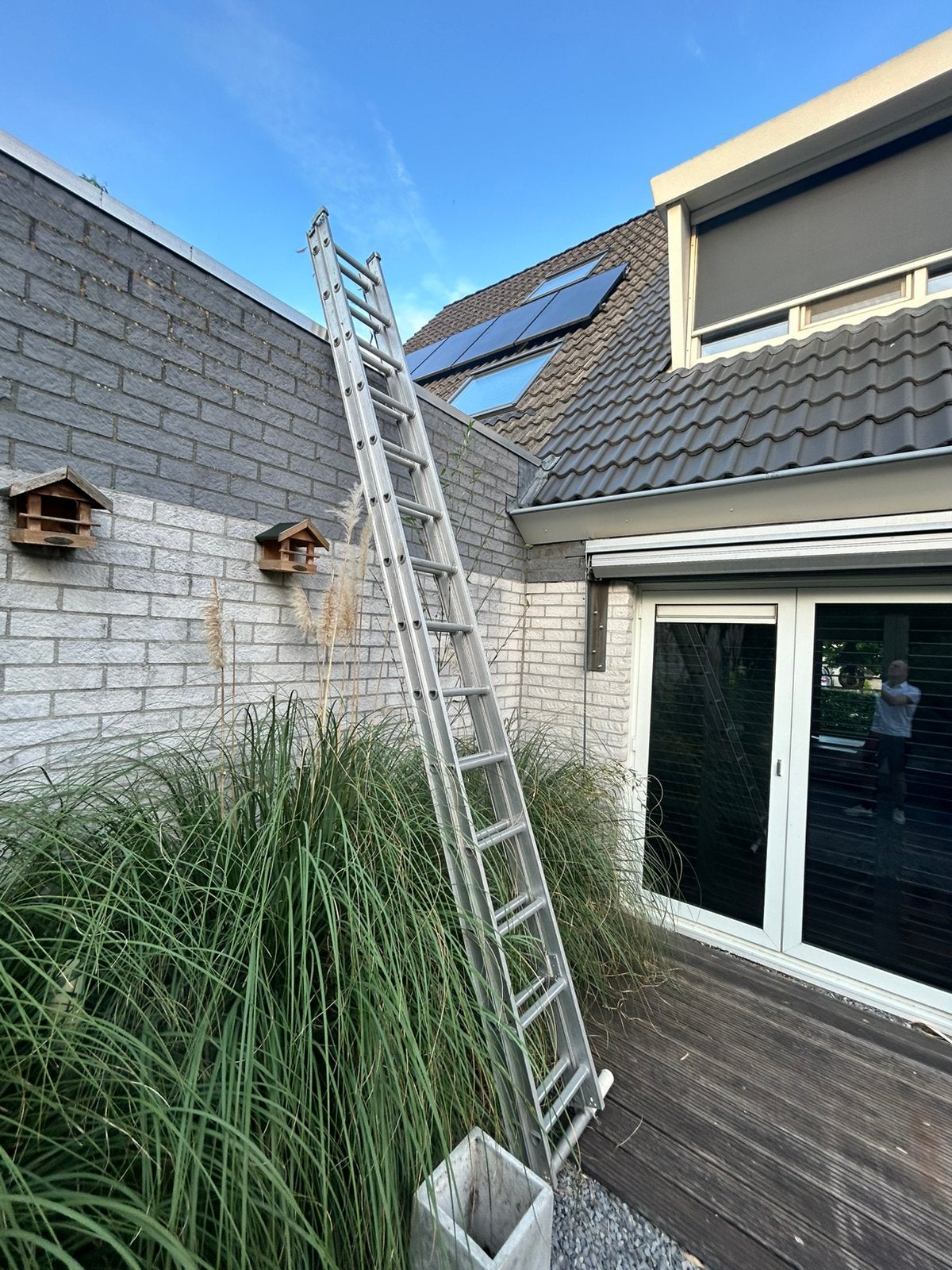 Aluminium ladder 2x 14 treden, Ophalen, Zo goed als nieuw, 4 meter of meer