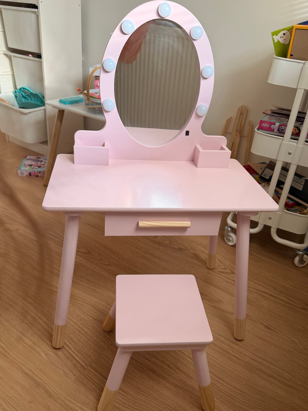 Roze Kaptafel met Krukje en Verlichting - L59xB34xH89.5cm, Huis en Inrichting, Ophalen, 50 tot 100 cm, Zo goed als nieuw, Minder dan 100 cm