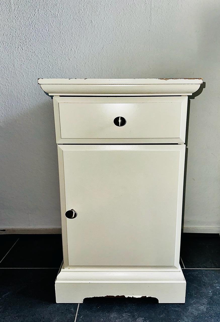 Stevig nachtkastje met lade en kastje - Crème/Wit, Ophalen, Zo goed als nieuw, Minder dan 45 cm