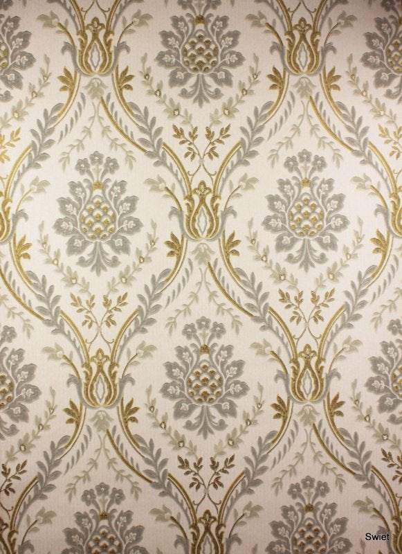6194 Vintage grijsblauw klassiek behang sierlijke bloemen, Verzenden
