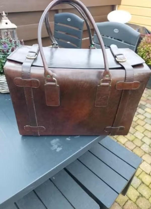 Grote Vintage leren koffer/ Vintage tas, Ophalen