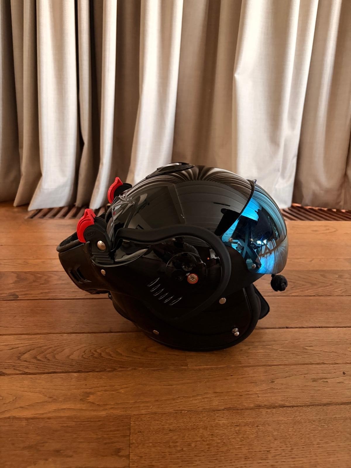 Boxer Roof helm, zwart glanzend met blauw vizier., M, Systeemhelm, Tweedehands, Ophalen