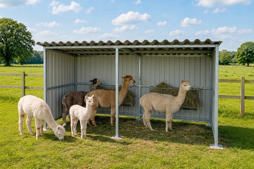 Hoge schuilstal voor alpaca's - verzinkt staal, op maat, Dieren en Toebehoren, Stalling