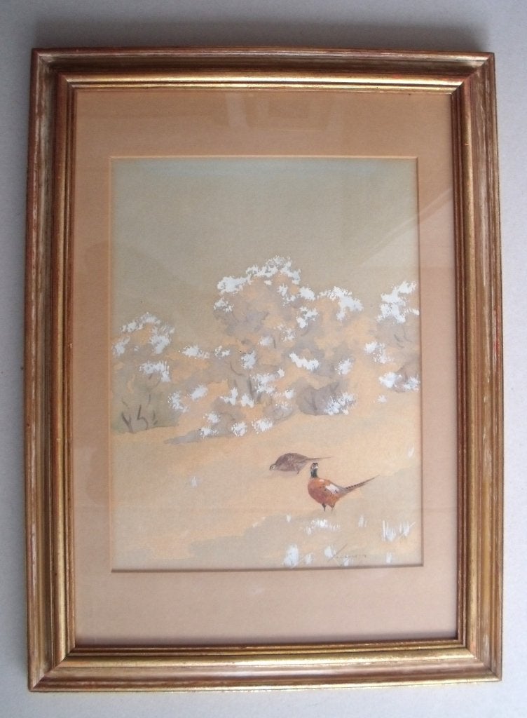 Jo Schrynder - (1894-1968) - Koppel Fazanten - aquarel -, Antiek en Kunst, Ophalen of Verzenden
