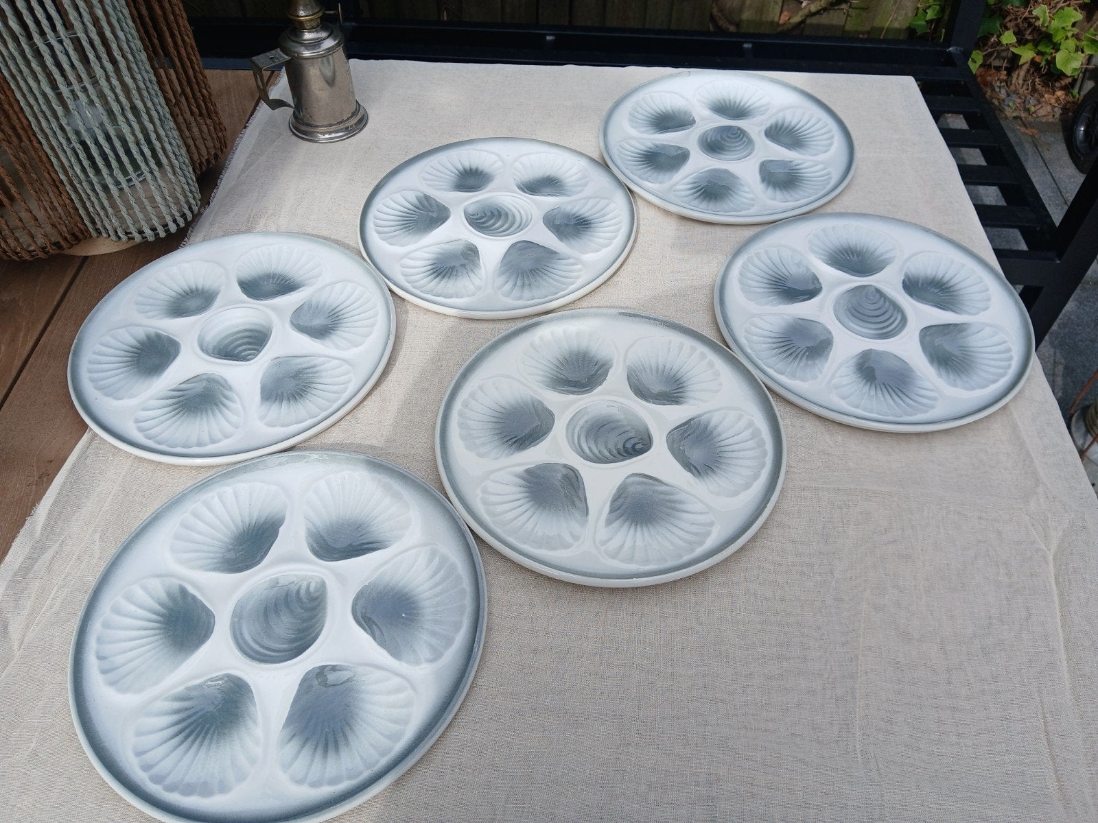 6 Vintage Moulin des Loups oesterborden - 24 cm, Ophalen of Verzenden