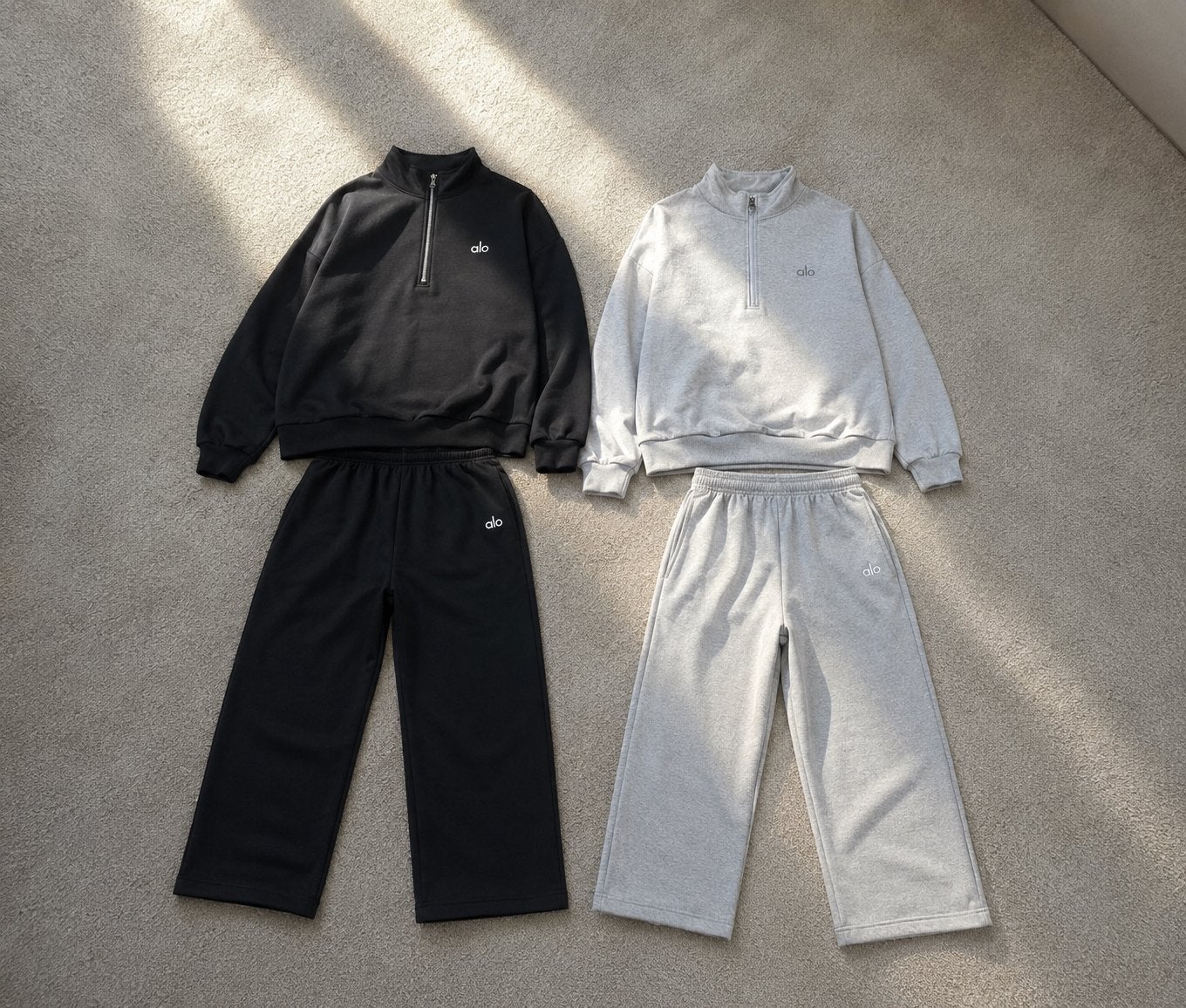 Alo Yoga loungewear Set - Zwart en Grijs, Kleding | Dames, T-shirts, Zo goed als nieuw, Maat 36 (S), Zwart, Lange mouw, Ophalen of Verzenden