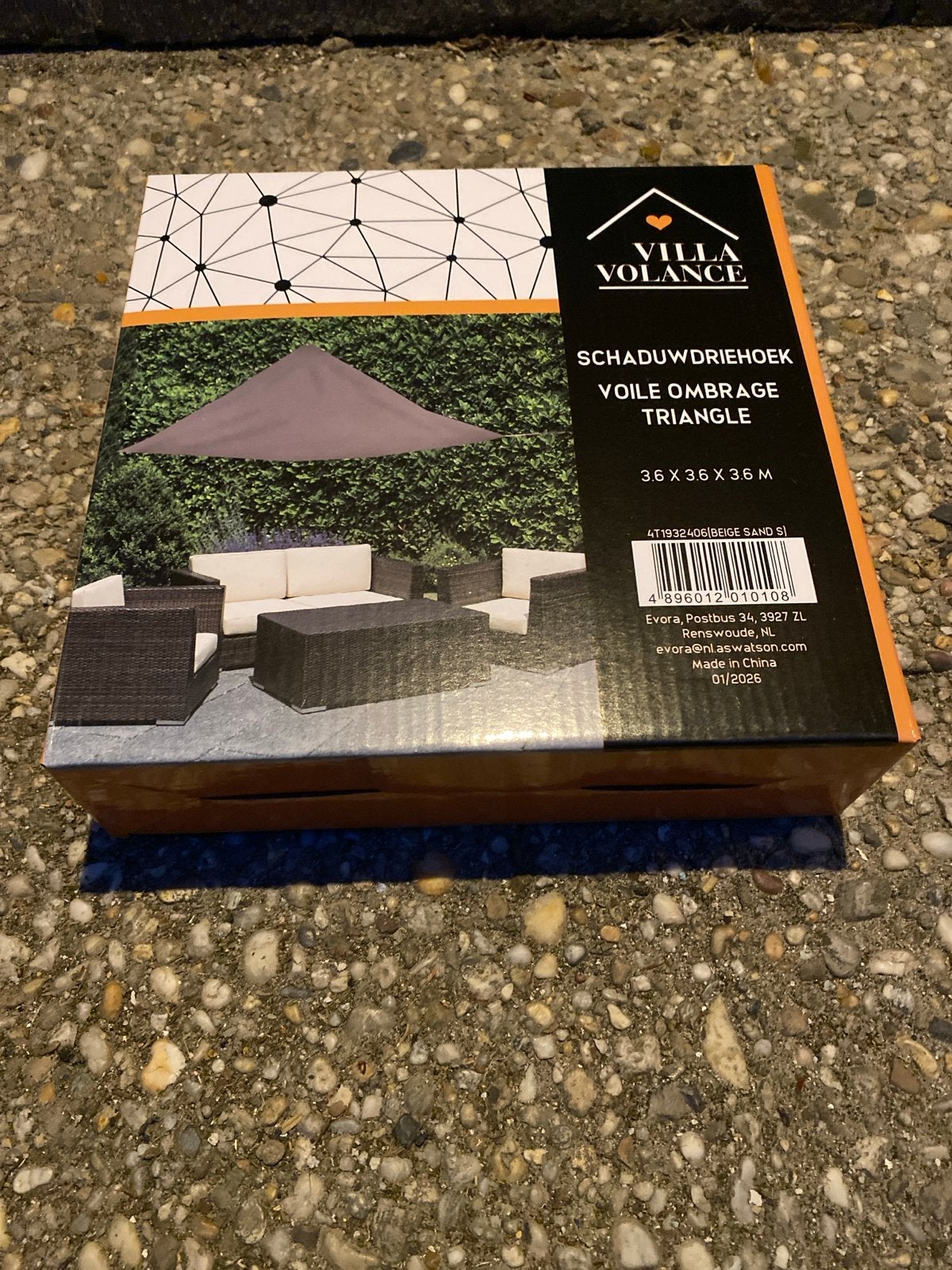 Villa Volance Schaduwdoek Driehoek 3.6x3.6x3.6m Nieuw, Tuin en Terras, Schaduwdoeken, Ophalen, Nieuw