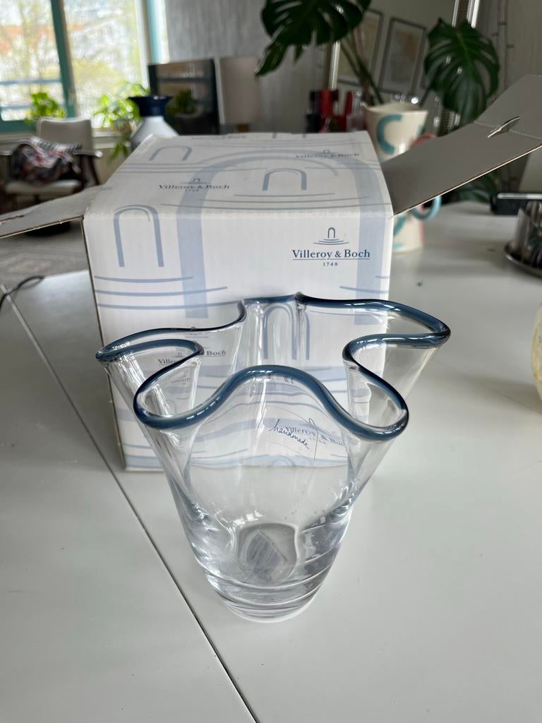 Villeroy & Boch Numa Vaas - Blauw/Transparant Glas, Antiek en Kunst, Ophalen of Verzenden
