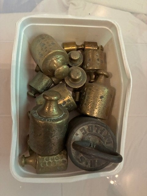 Set van antieke bronzen en koperen gewichten, Antiek en Kunst, Ophalen of Verzenden, Brons