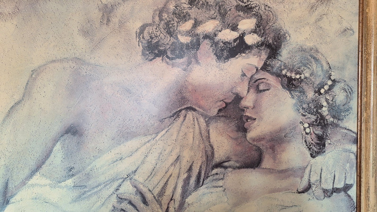Romantisch schilderij van omhelzend stel, Antiek en Kunst, Ophalen