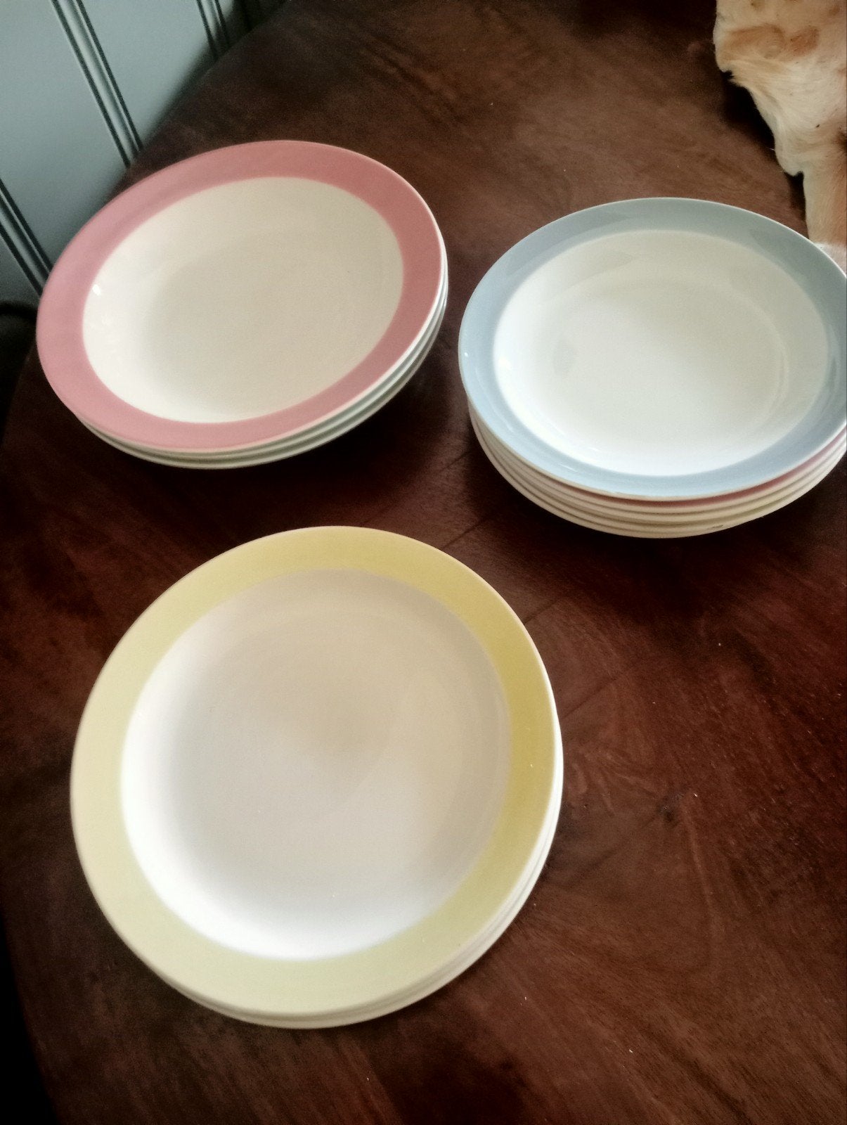 Pastel borden ..3 diepe..3 platte en 6 boterhambordjes, Ophalen of Verzenden