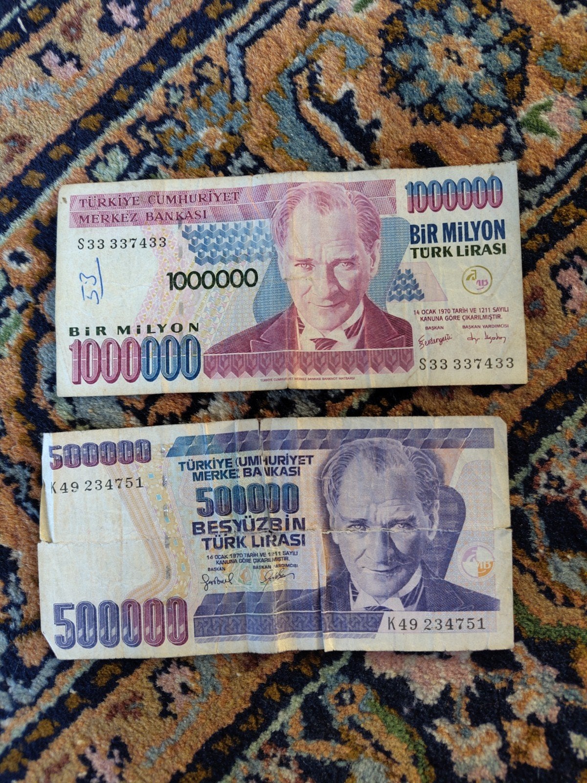 Set Turkse Lira biljetten: 1 Miljoen & 500.000 Lira, Ophalen of Verzenden