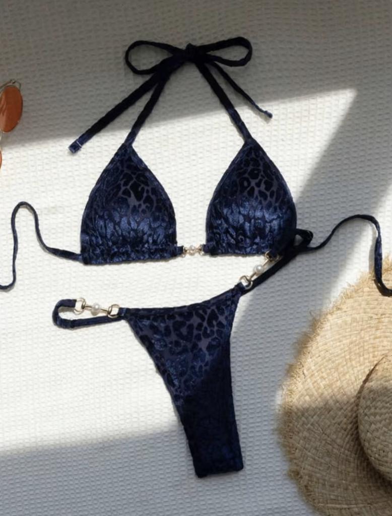 Blauwe luipaard bikini met parels, Kleding | Dames, Badmode en Zwemkleding, Verzenden, Nieuw, Blauw, Bikini