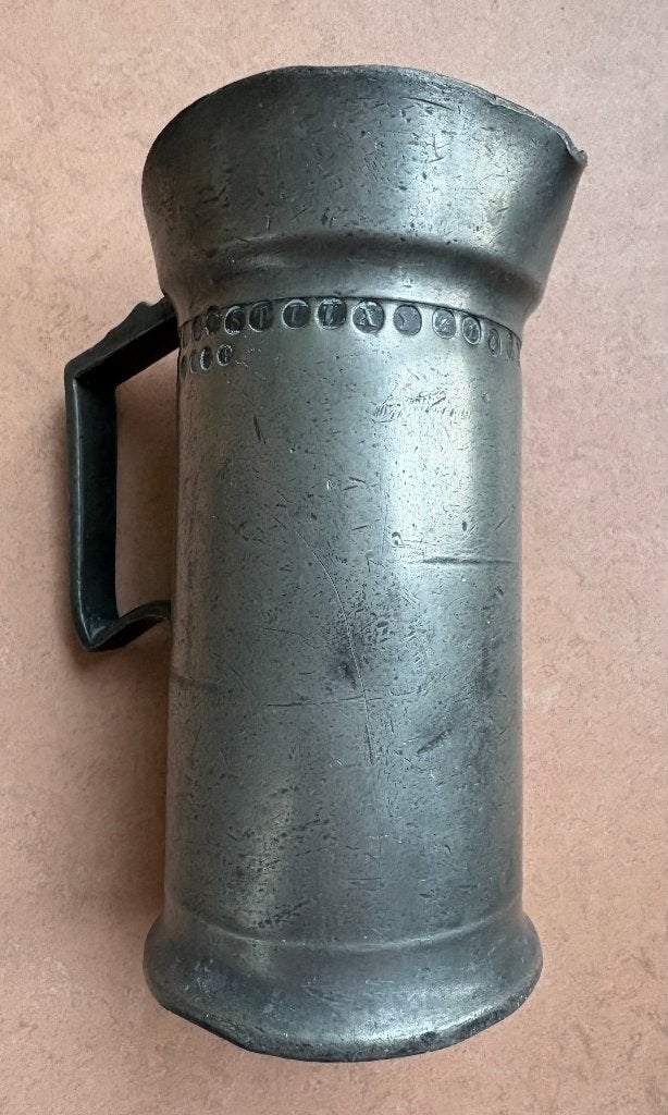 Fraaie tinnen maatbeker, 1/2 liter, gemerkt met roos en F, Antiek en Kunst, Ophalen of Verzenden