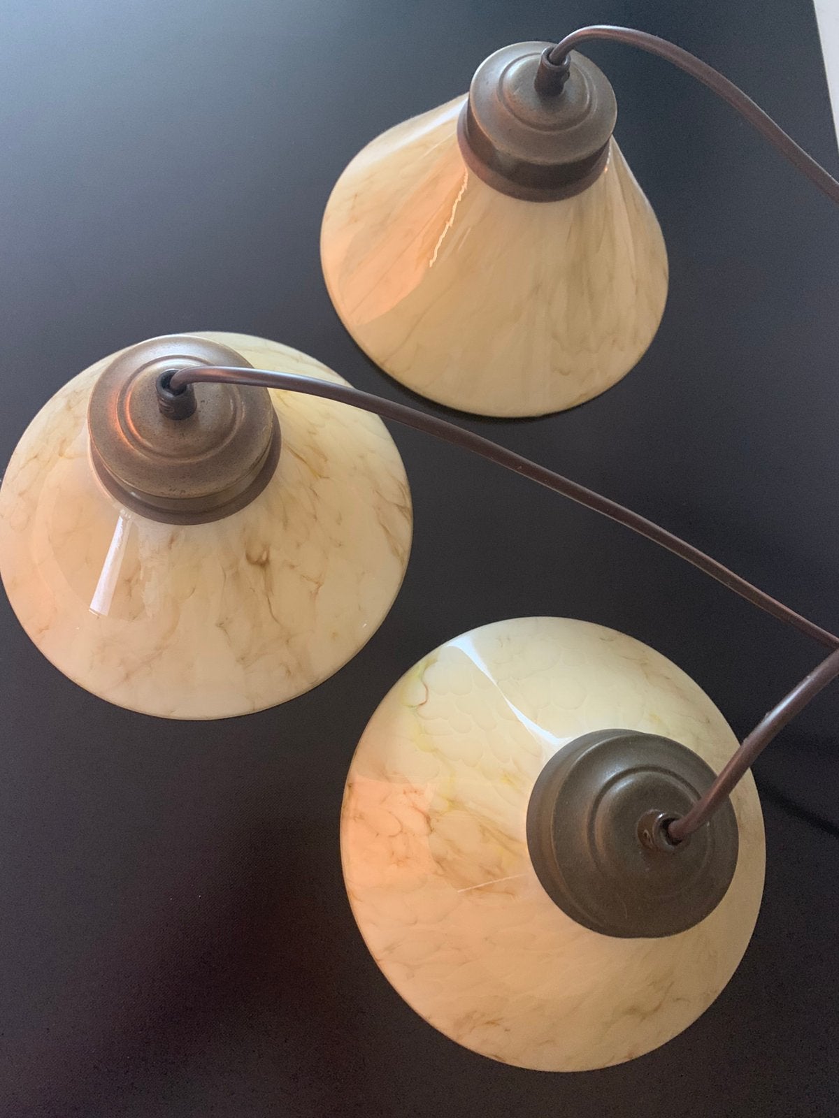 Mooie gemarmerde kelkglas hanglampen, 3 stuks, Ophalen of Verzenden, Zo goed als nieuw
