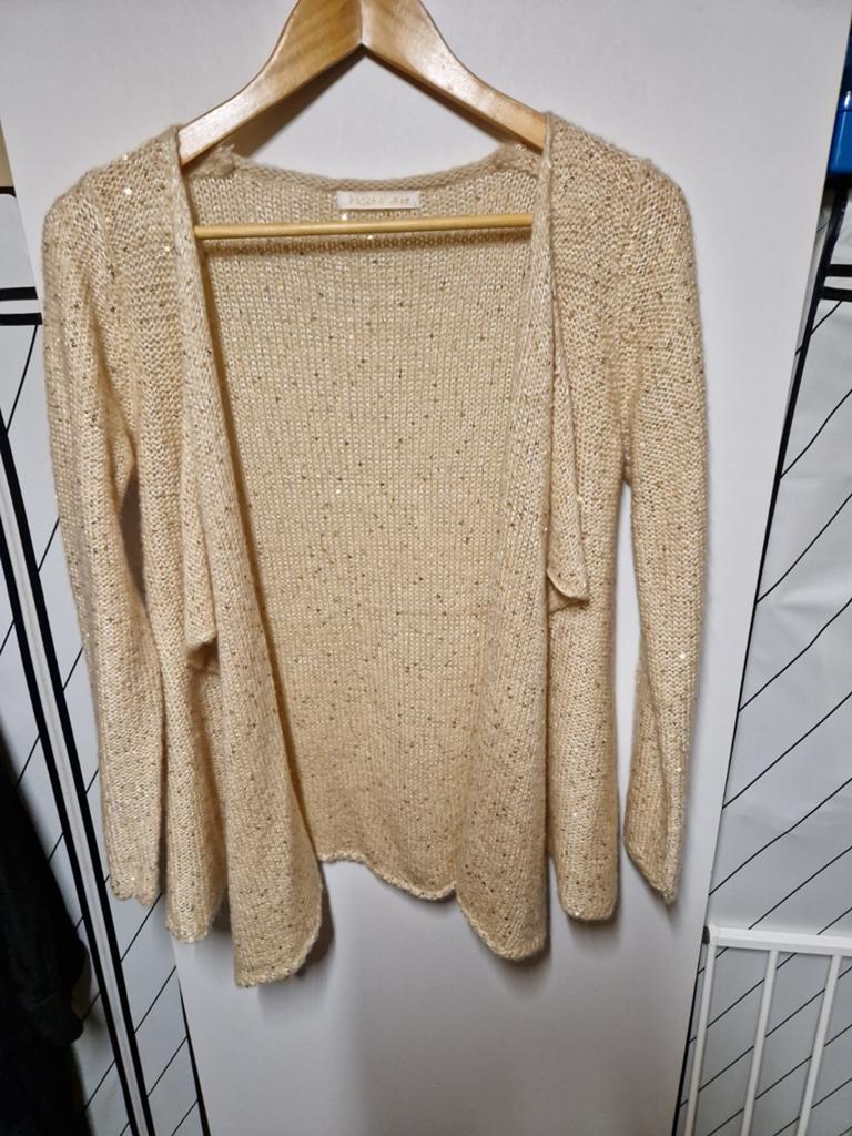 PEACE 'N LOVE BEIGE GEBREID VEST MET GOUDEN PAILLETJES MT. L, Kleding | Dames, Maat 38/40 (M), Peace 'n love, Beige, Nieuw